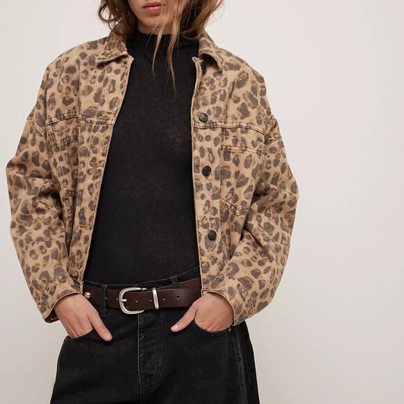 Free People Leopard Print Jean Jacket - Picture 2 of 8